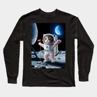 Astronaut cat moon landing Long Sleeve T-Shirt